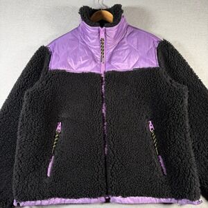 Coach Women's Colorblock Sherpa Fleece Jacket Purple Black Size L Outterwear